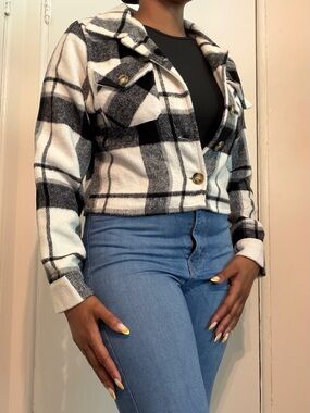 Love Poem Plaid Cropped Shacket